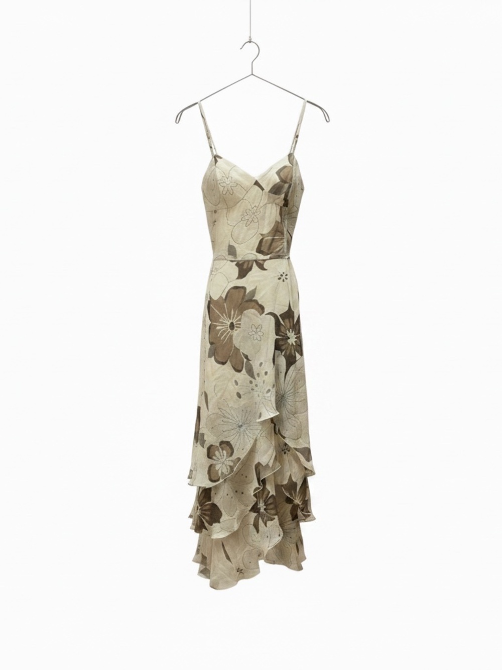 Taupe & Cream Floral Tiered Fairy Maxi Dress